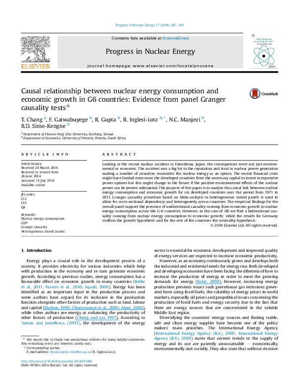 (PDF) Causal relationship between nuclear energy consumption and ...