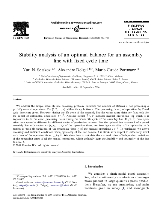 (PDF) Stability analysis of an optimal balance for an assembly line ...