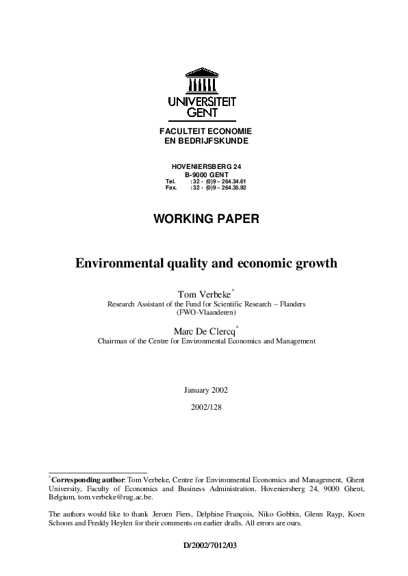 (PDF) Environmental Quality and Economic Growth