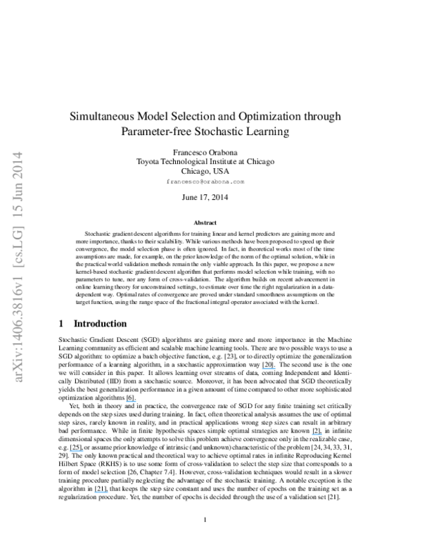 (PDF) Simultaneous model selection and optimization through parameter ...