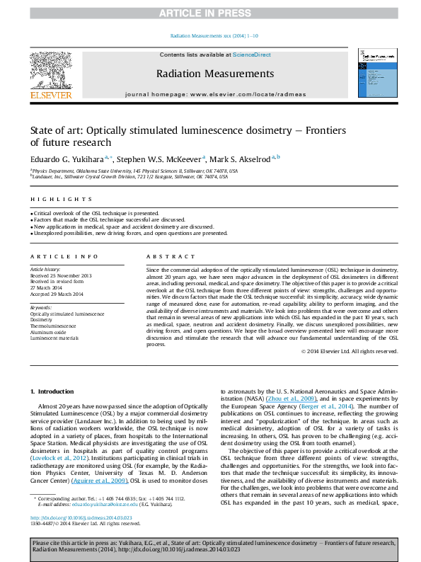 (PDF) State of art: Optically stimulated luminescence dosimetry ...