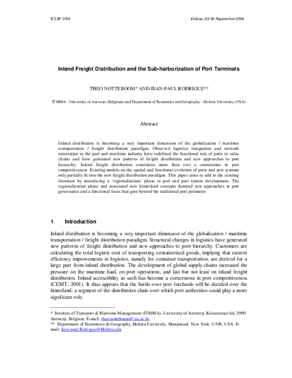 (PDF) Inland freight distribution and the sub-harborization of port ...