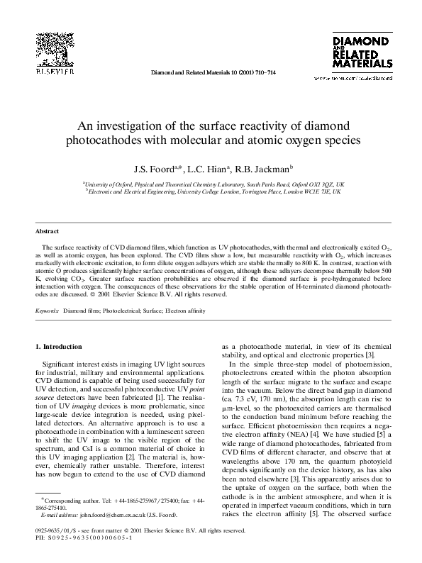 (PDF) An investigation of the surface reactivity of diamond ...
