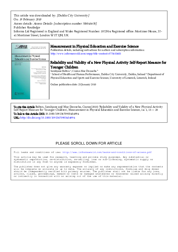 (PDF) Reliability and Validity of a New Physical Activity Self-Report ...