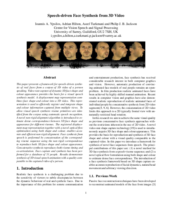 (PDF) Speech-driven face synthesis from 3D video