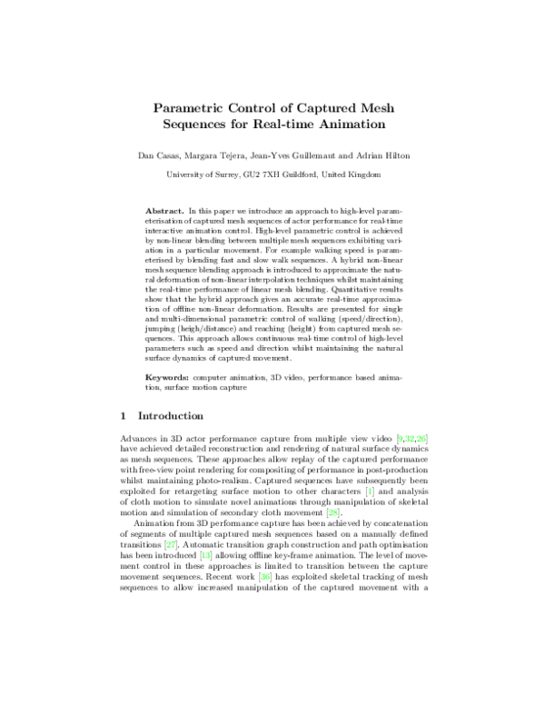 (PDF) Parametric Control of Captured Mesh Sequences for Real-Time Animation
