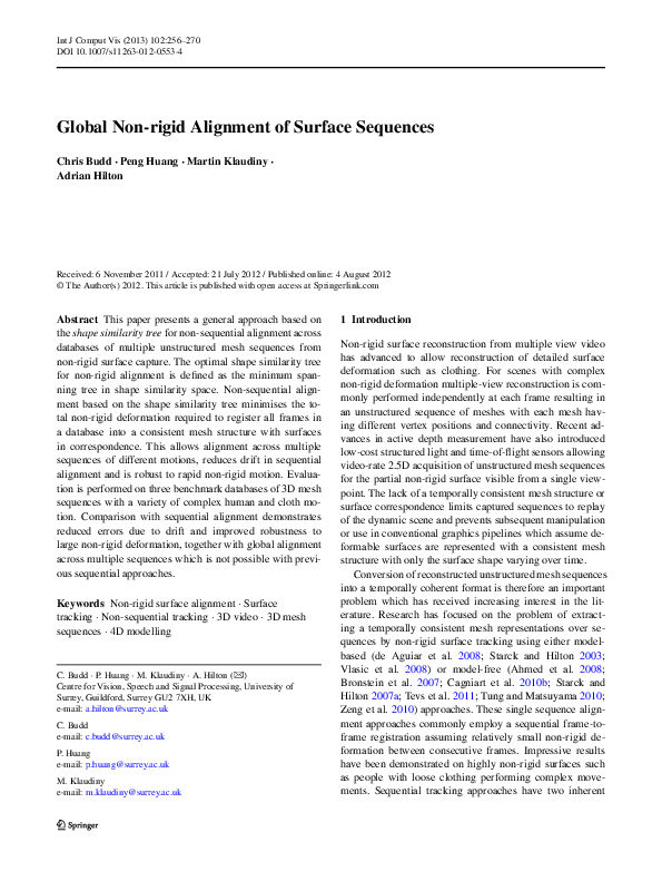 (PDF) Global Non-rigid Alignment of Surface Sequences