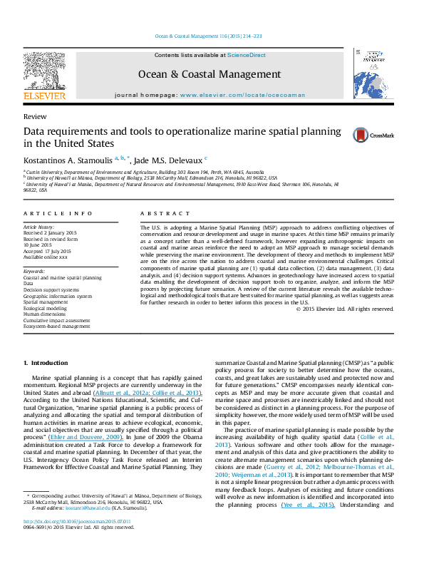 (PDF) Data requirements and tools to operationalize marine spatial ...