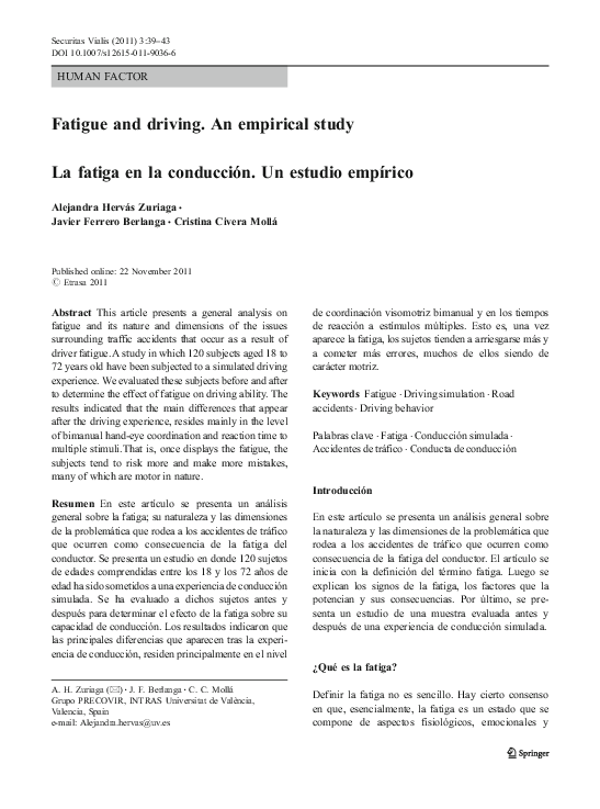 (PDF) Fatigue and driving. An empirical study