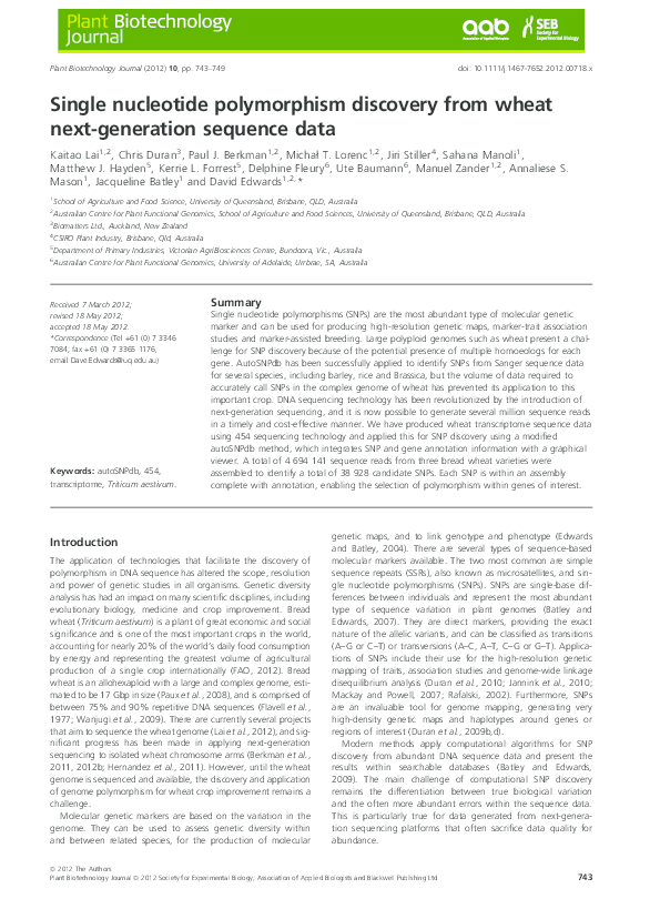 (PDF) Single nucleotide polymorphism discovery from wheat next ...