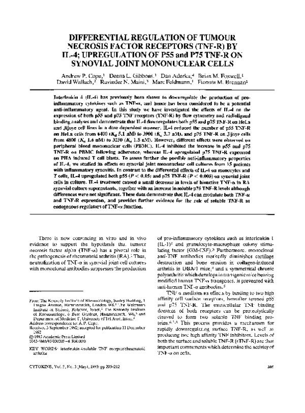 (PDF) Differential regulation of tumour necrosis factor receptors (TNF ...