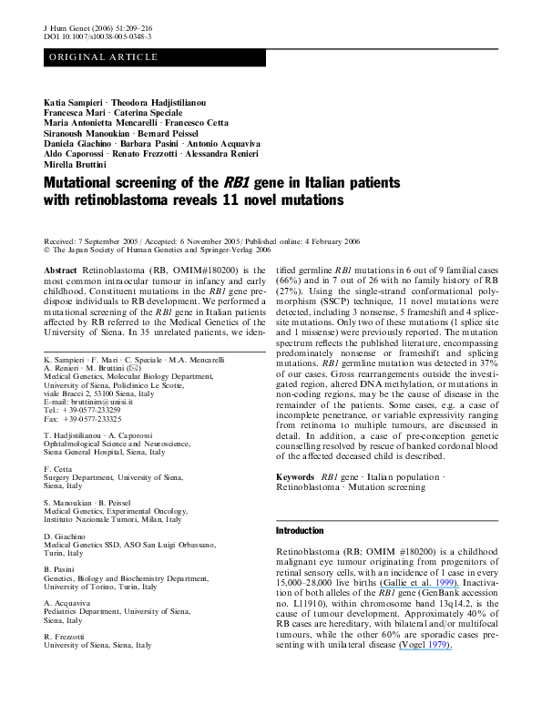 (PDF) Mutational screening of the RB1 gene in Italian patients with ...