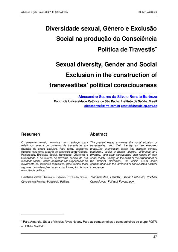 (PDF) Sexual diversity, Gender and Social Exclusion in the construction ...