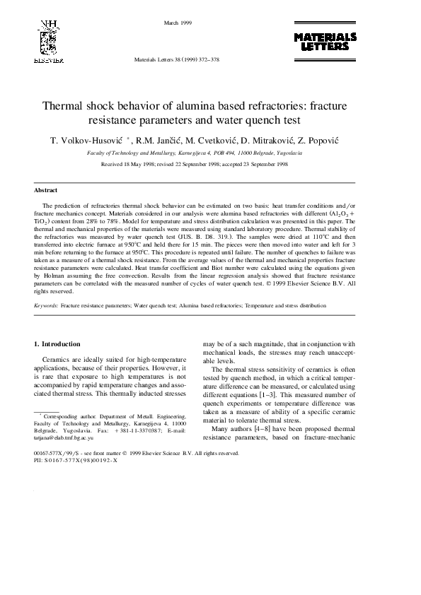 (PDF) Thermal shock behavior of alumina based refractories: fracture ...