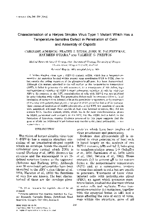 (PDF) Characterisation of a herpes simplex virus type 1 mutant which ...