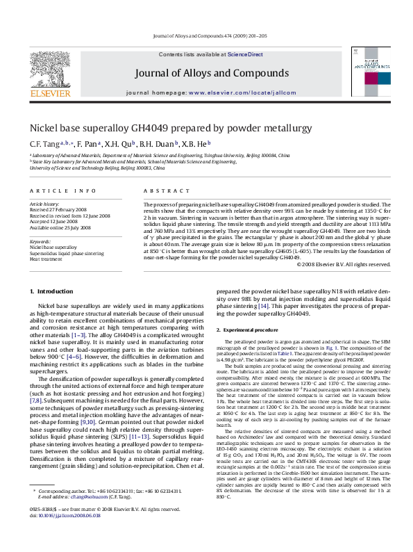 (PDF) Nickel base superalloy GH4049 prepared by powder metallurgy