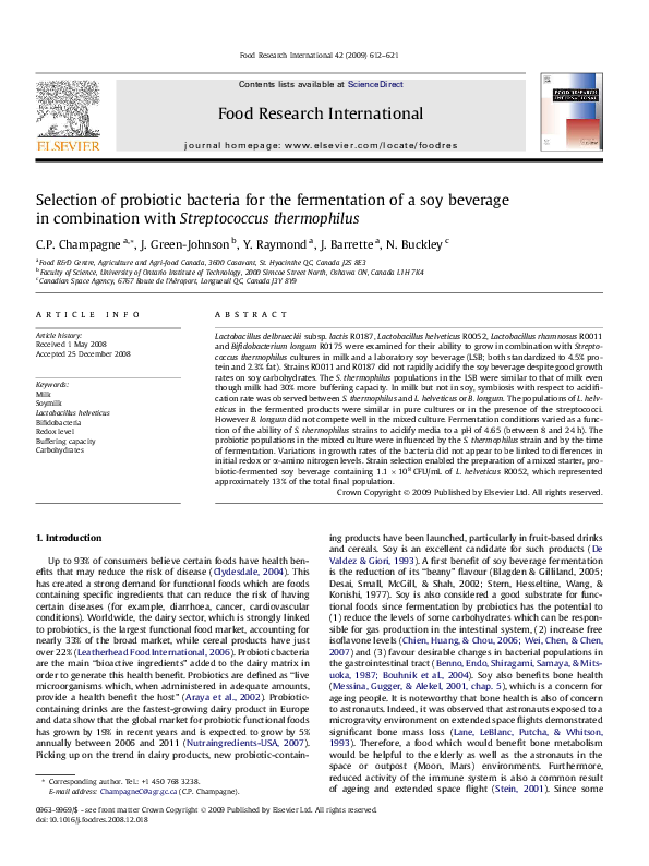(PDF) Selection of probiotic bacteria for the fermentation of a soy ...