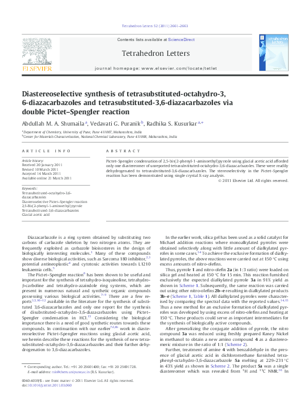 (PDF) Diastereoselective synthesis of tetrasubstituted-octahydro-3,6 ...