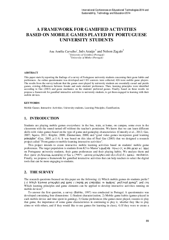 (PDF) A Framework for Gamified Activities Based on Mobile Games Played ...
