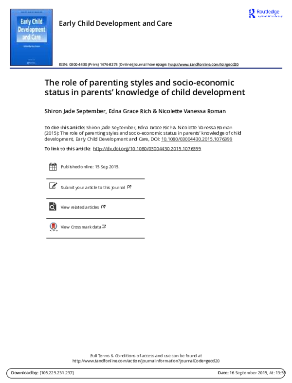 (PDF) The role of parenting styles and socio-economic status in parents ...