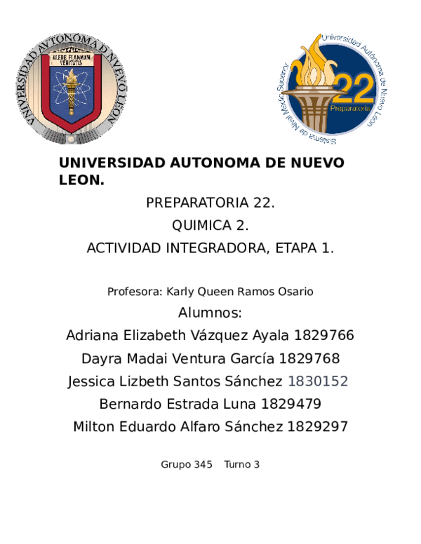 (DOC) UNIVERSIDAD AUTONOMA DE NUEVO LEON. PREPARATORIA 22. QUIMICA 2 ...