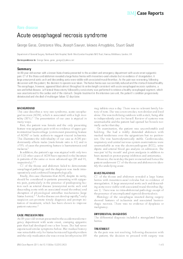 (PDF) Acute oesophageal necrosis syndrome