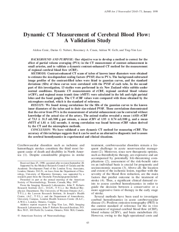 (PDF) Dynamic CT Measurement of Cerebral Blood Flow: A Validation Study