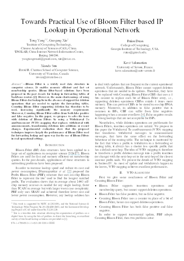 (PDF) Towards practical use of Bloom Filter based IP lookup in ...