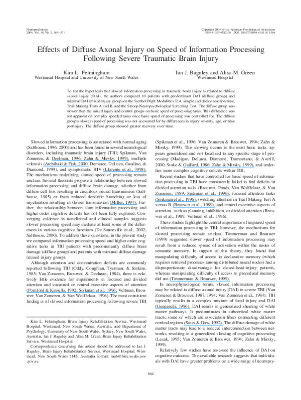 (PDF) Effects of Diffuse Axonal Injury on Speed of Information ...