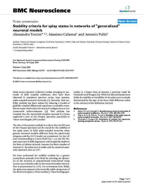 (PDF) Stability criteria for splay states in networks of 