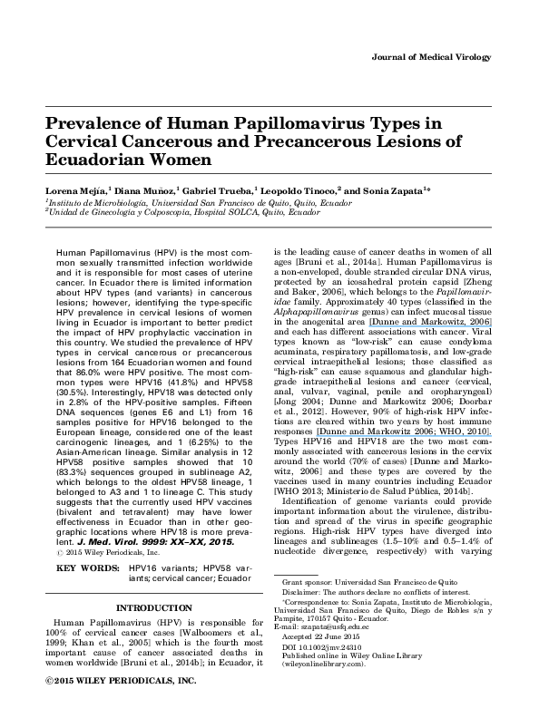 (PDF) Prevalence of Human Papillomavirus types in cervical cancerous ...