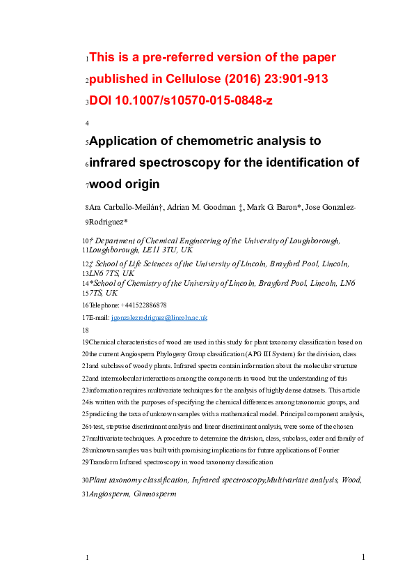 (DOC) Application of chemometric analysis to infrared spectroscopy for ...