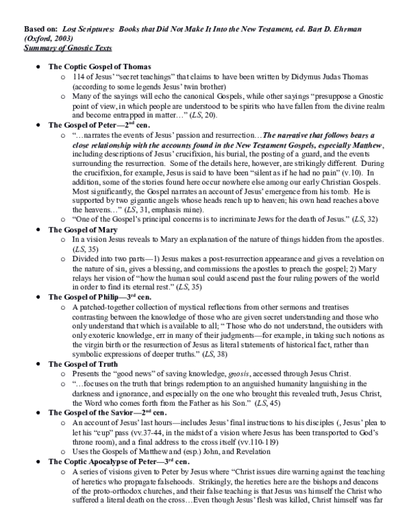 (DOC) Handout--Summary of Gnostic Texts
