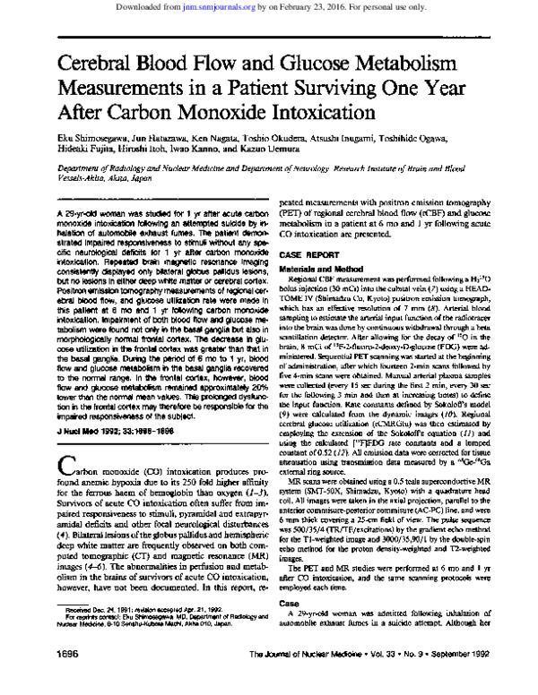 (PDF) Cerebral blood flow and glucose metabolism measurements in a ...