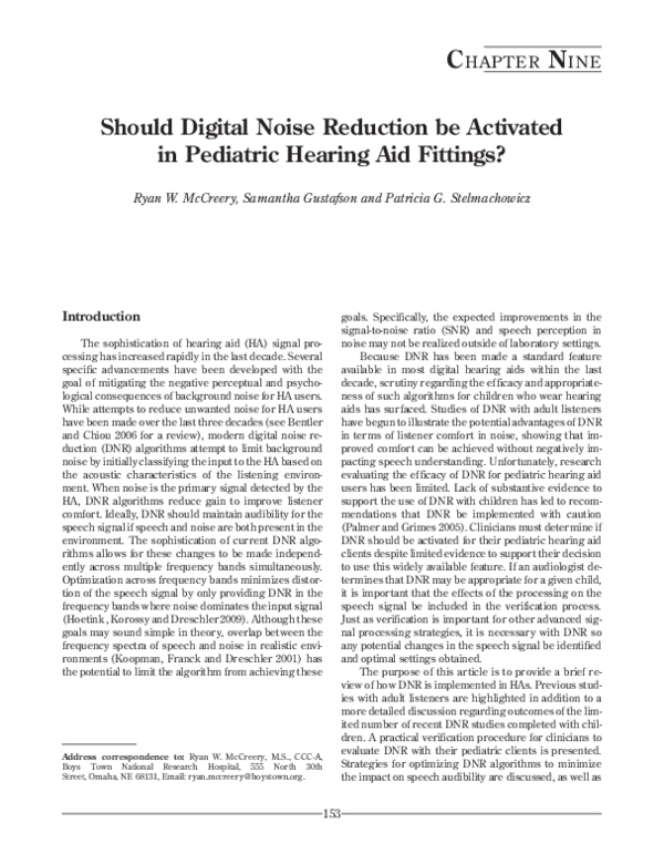 (PDF) Should Digital Noise Reduction be Activated in Pediatric Hearing ...