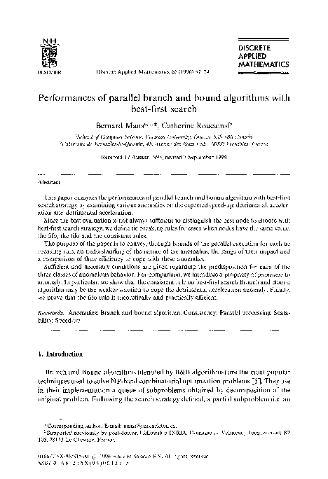 (PDF) Performances of parallel branch and bound algorithms with best ...