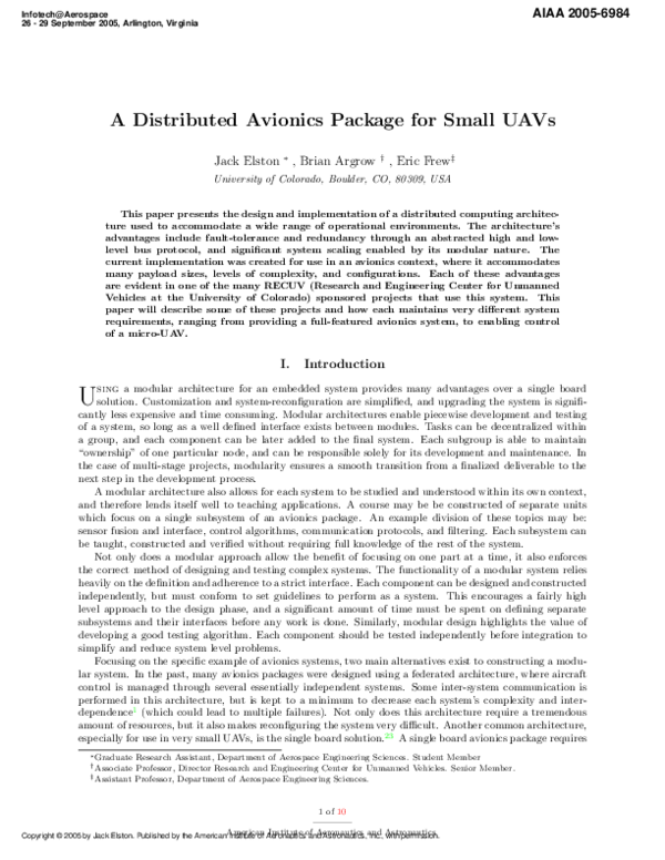 (PDF) A Distributed Avionics Package for Small UAVs