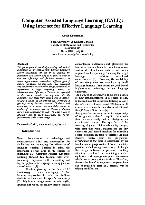 (PDF) Computer Assissted Language Learning (CALL): Using Internet for ...