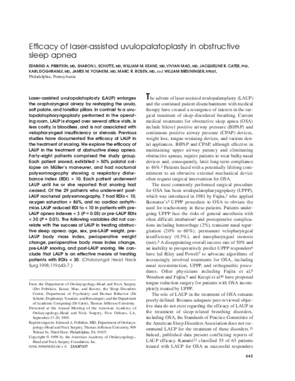 (PDF) Efficacy of laser-assisted uvulopalatoplasty in the treatment of ...