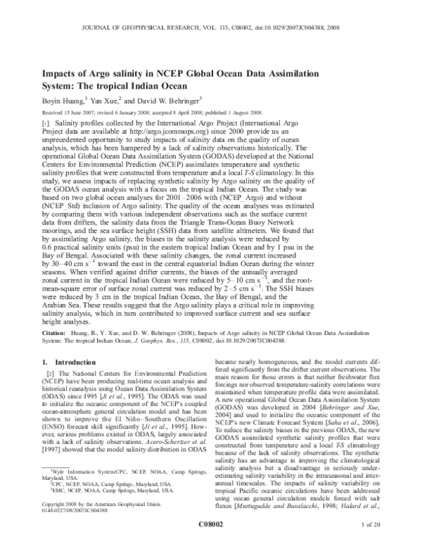 (PDF) Impacts of Argo salinity in NCEP Global Ocean Data Assimilation ...