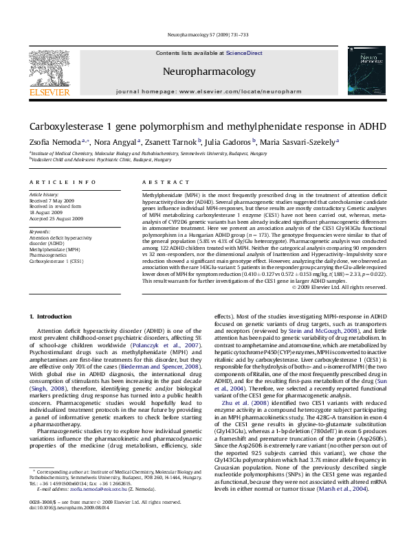 (PDF) Carboxylesterase 1 gene polymorphism and methylphenidate response ...