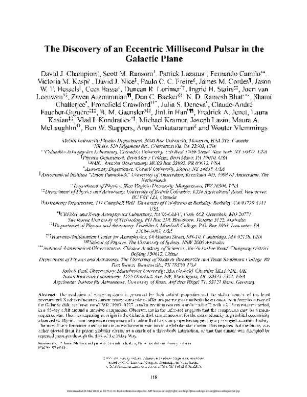 (PDF) The discovery of an eccentric millisecond pulsar in the galactic ...