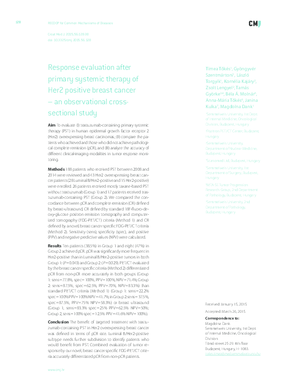 (PDF) Response evaluation after primary systemic therapy of Her2 ...