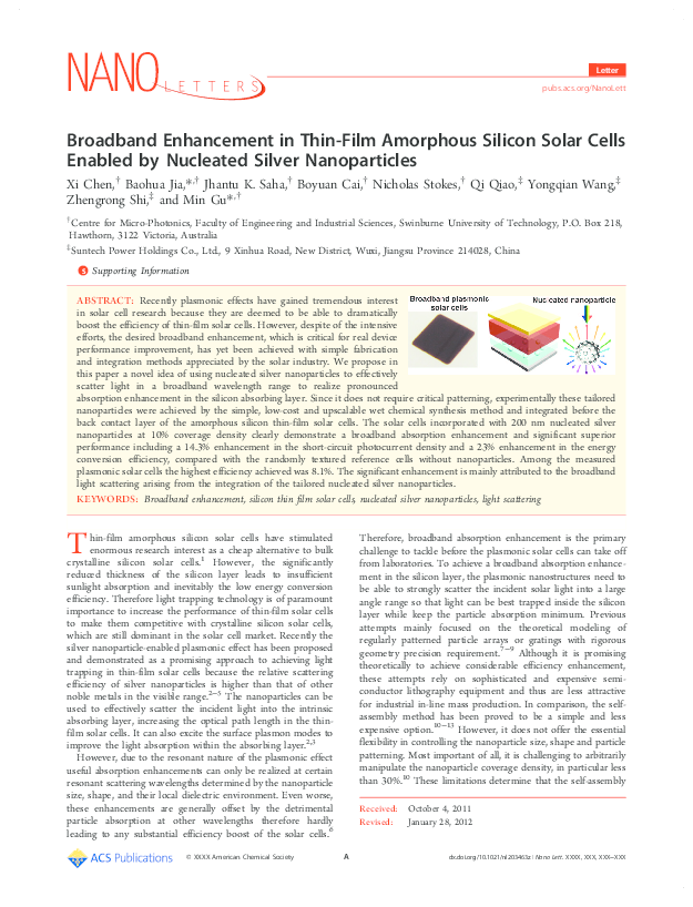 (PDF) Broadband Enhancement in Thin-Film Amorphous Silicon Solar Cells ...