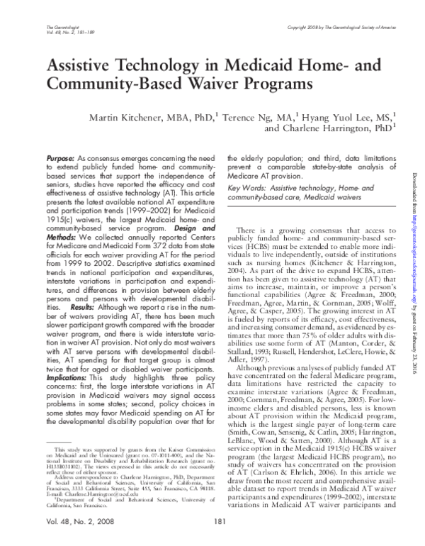 (PDF) Assistive Technology in Medicaid Home and CommunityBased Waiver