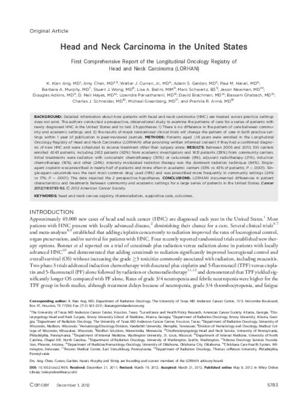 (PDF) Head and neck carcinoma in the United States