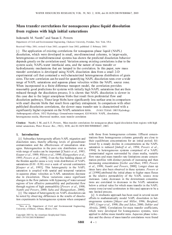 (PDF) Mass transfer correlations for nonaqueous phase liquid ...