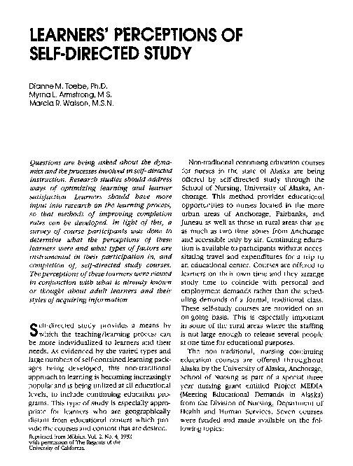 (PDF) Learners' perceptions of selfdirected study Myrna Armstrong