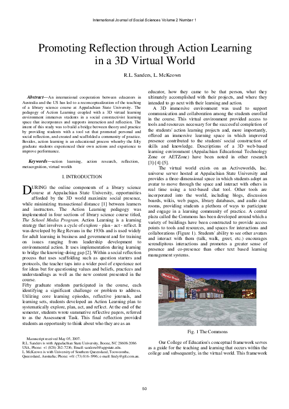(PDF) Promoting reflection through action learning in a 3D virtual world