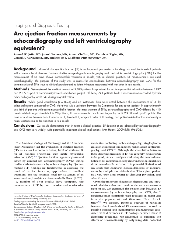 (PDF) Are ejection fraction measurements by echocardiography and left